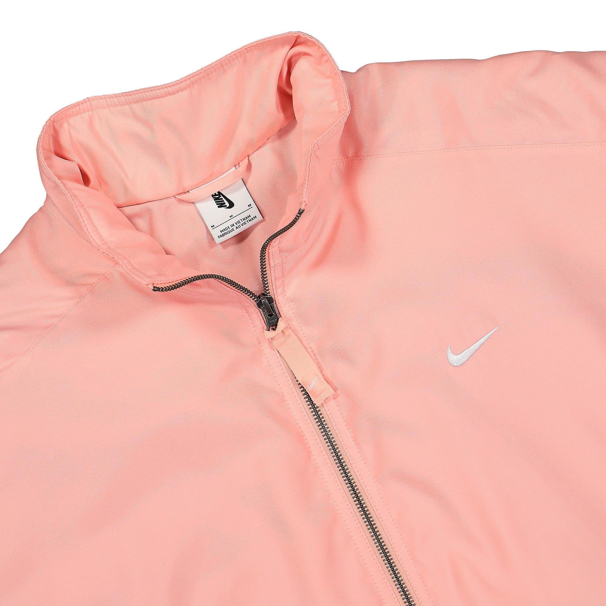 Nike Solo Swoosh Satin Bomber Jacket Bleached Coral / Black / White Bomber & Varsity Jackets Close-up | Overkill