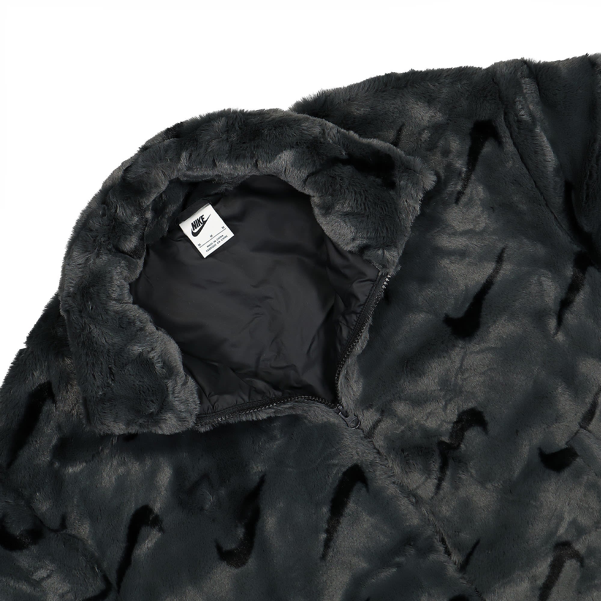 Nike Wmns Printed Faux Fur Jacket Dark Smoke Grey / Black / Black Jackets Close-up | Overkill