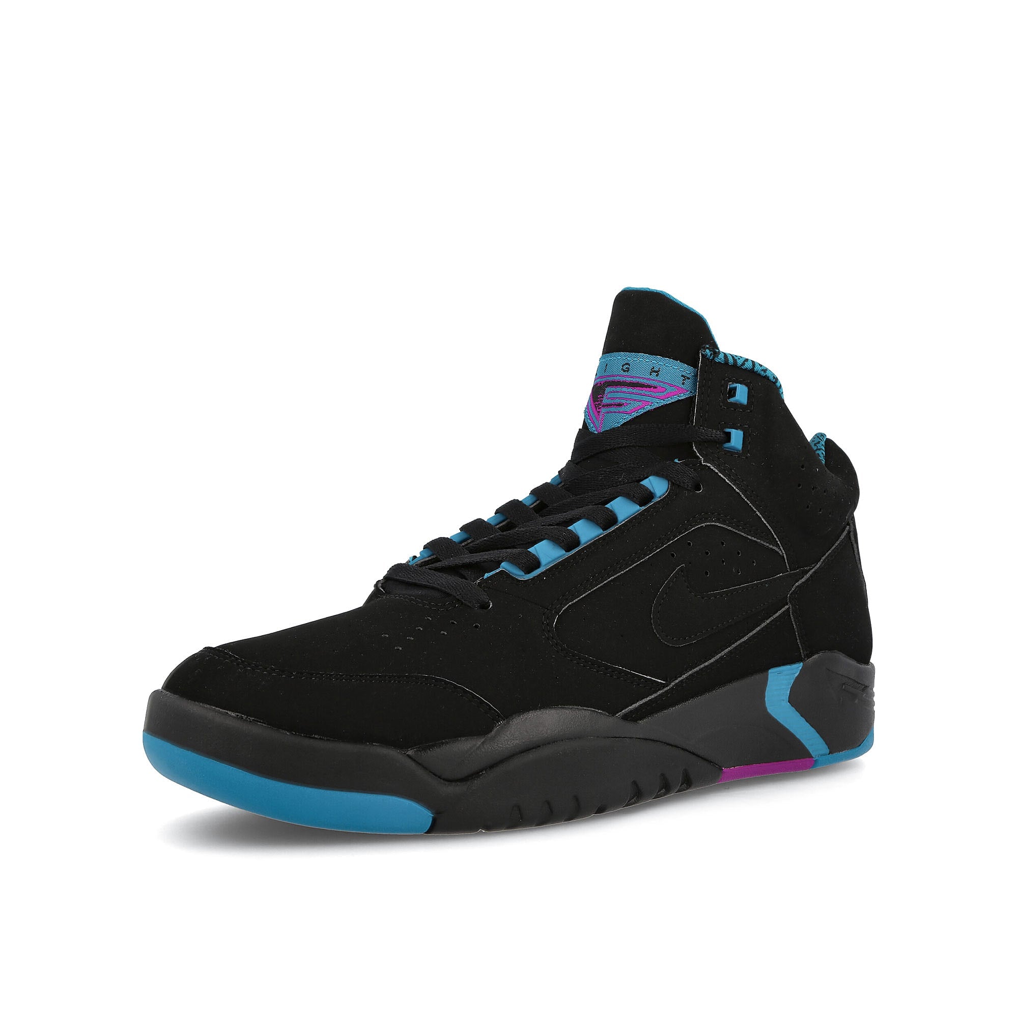 Nike air flight lite mid Black-Black - Cyber Teal - Red Plum Low Top Sneakers  Close Up | Overkill