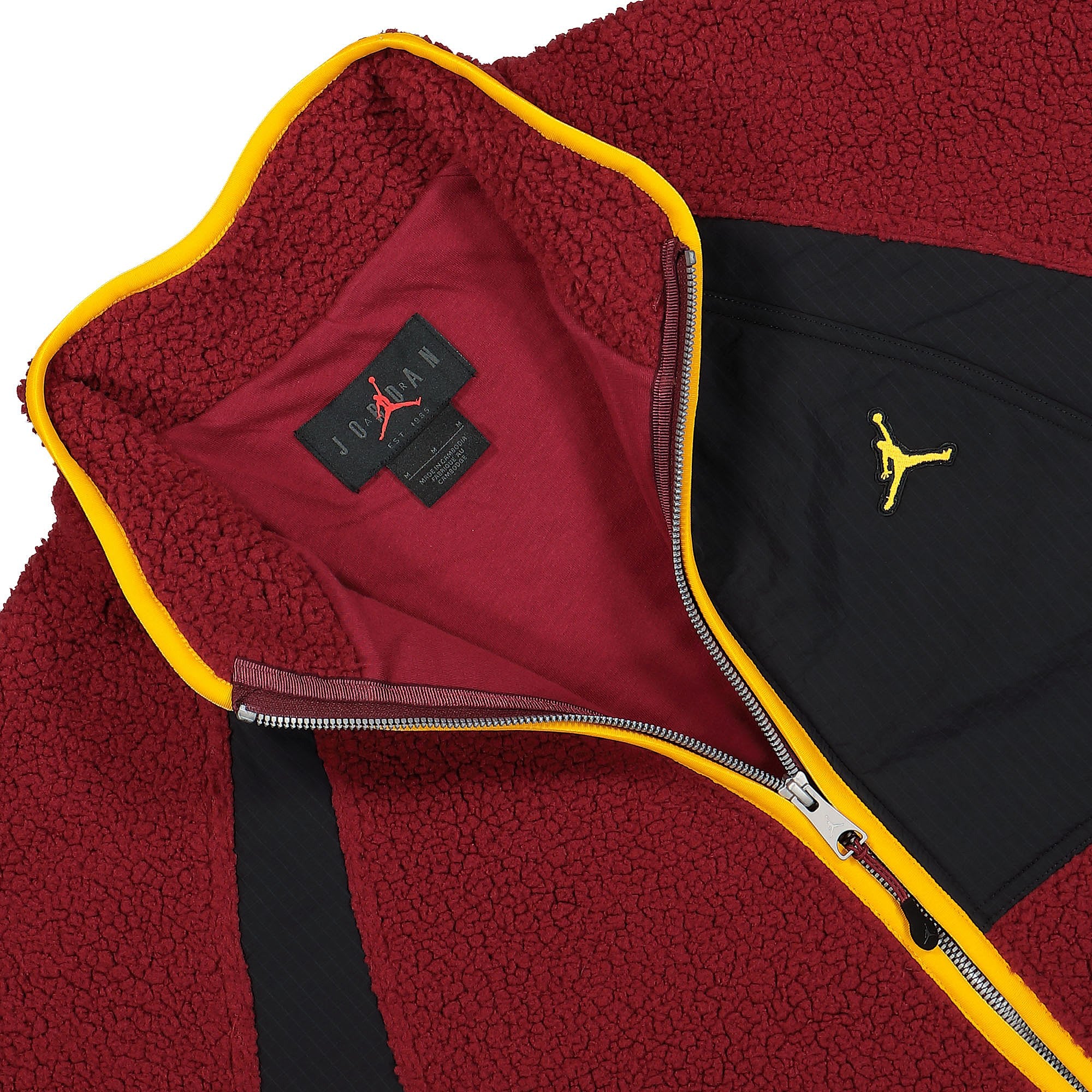 Jordan Air Jordan Essentials Full-Zip Winter Fleece Jacket Cherrywood Red / Black / Taxi / Taxi Fleece Jackets Close-up | Overkill