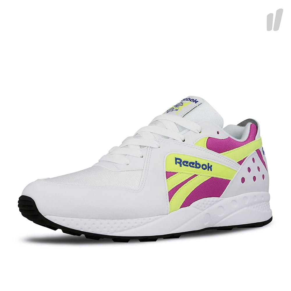 Reebok pyro White-Vicious Violet-Neon Yellow-Crushed Cobalt-Black Sneakers  Close Up | Overkill