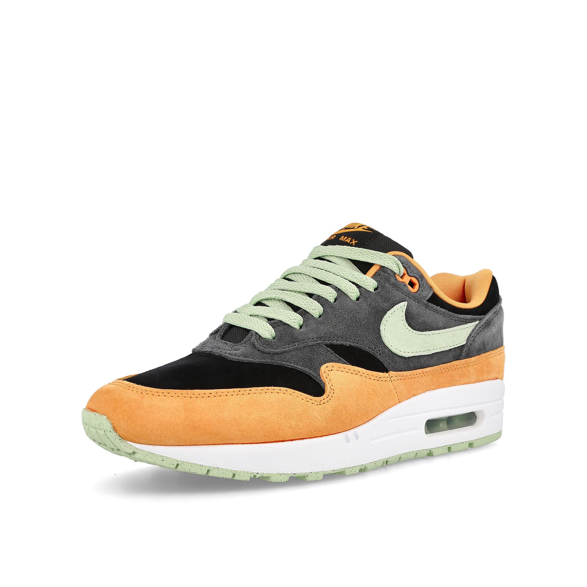 Nike Air Max 1 Premium Anthracite-Honeydew - Black - Kumquat Low Top Sneakers  Close Up | Overkill