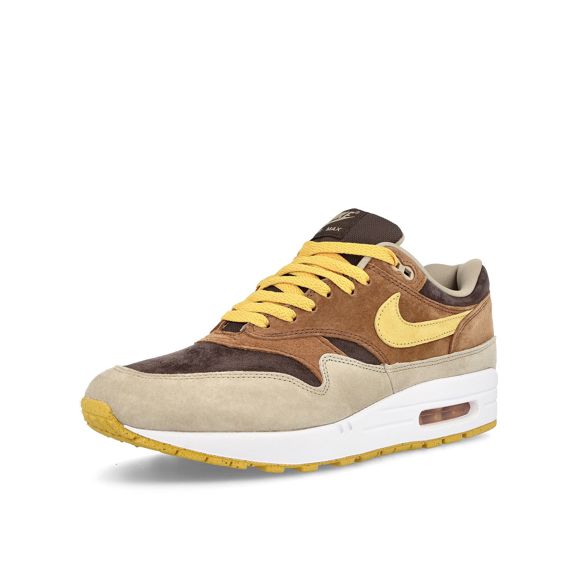 Nike Air Max 1 Premium Pecan-Yellow Ocre - Baroque Brown Low Top Sneakers  Close Up | Overkill