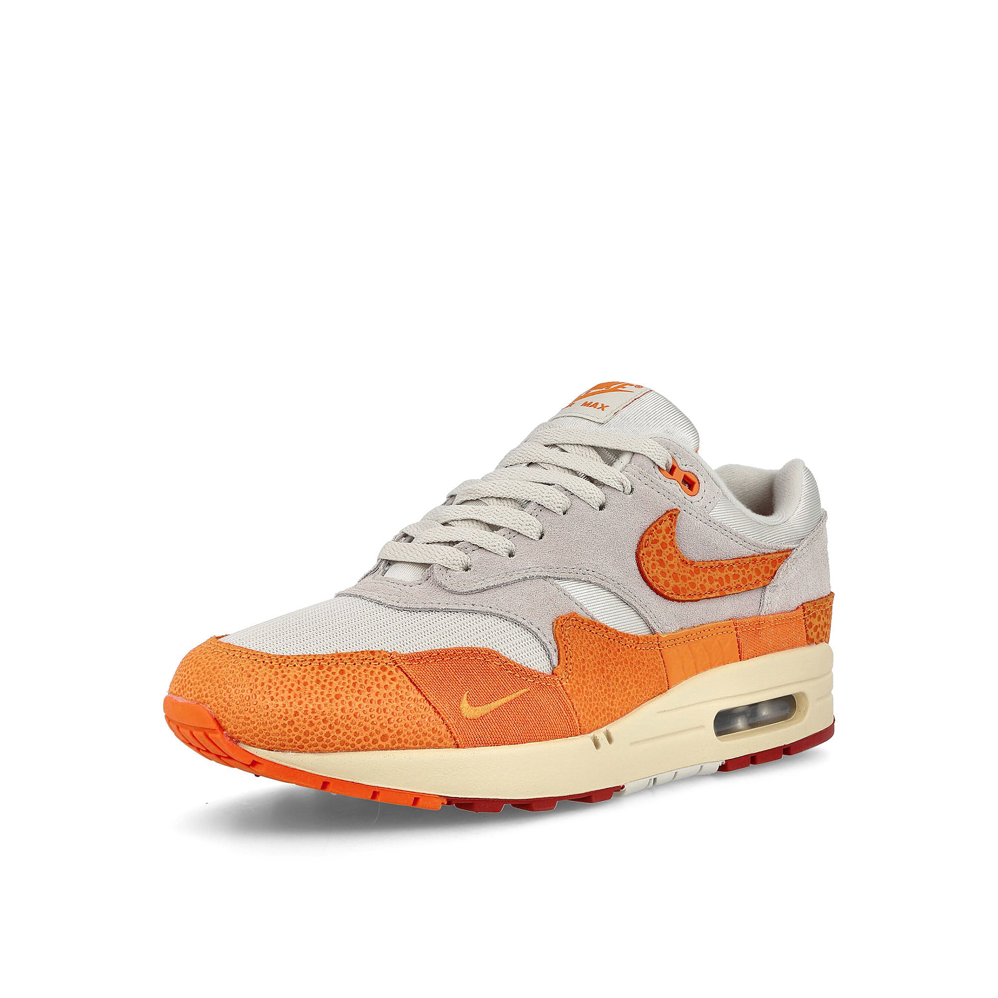 Nike Wmns Air Max 1 Light Bone-Magma Orange - Neutral Grey Low Top Sneakers  Close Up | Overkill