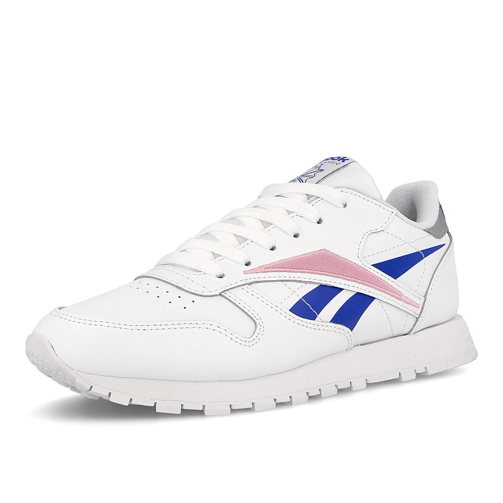 Reebok wmns classic leather White-Blue-Jasmin Pink Sneakers  Close Up | Overkill