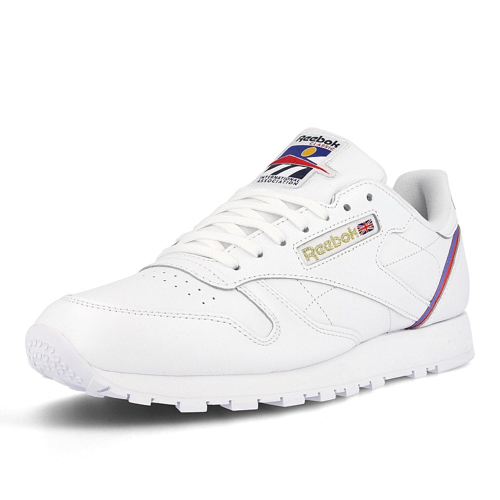 Reebok classic leather mu White-Radiant Red-Blue Blast Low Top Sneakers  Close Up | Overkill
