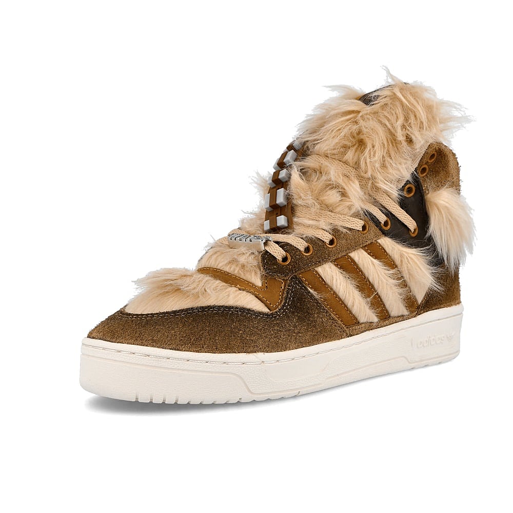 adidas Star Wars x adidas Rivalry Hi Chewbacca Raw Desert-Mesa-Chalk White Sneakers  Close Up | Overkill