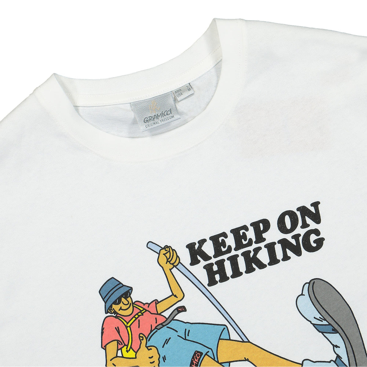 Gramicci Keep On Hiking Tee White T-Shirts Close-up | Overkill