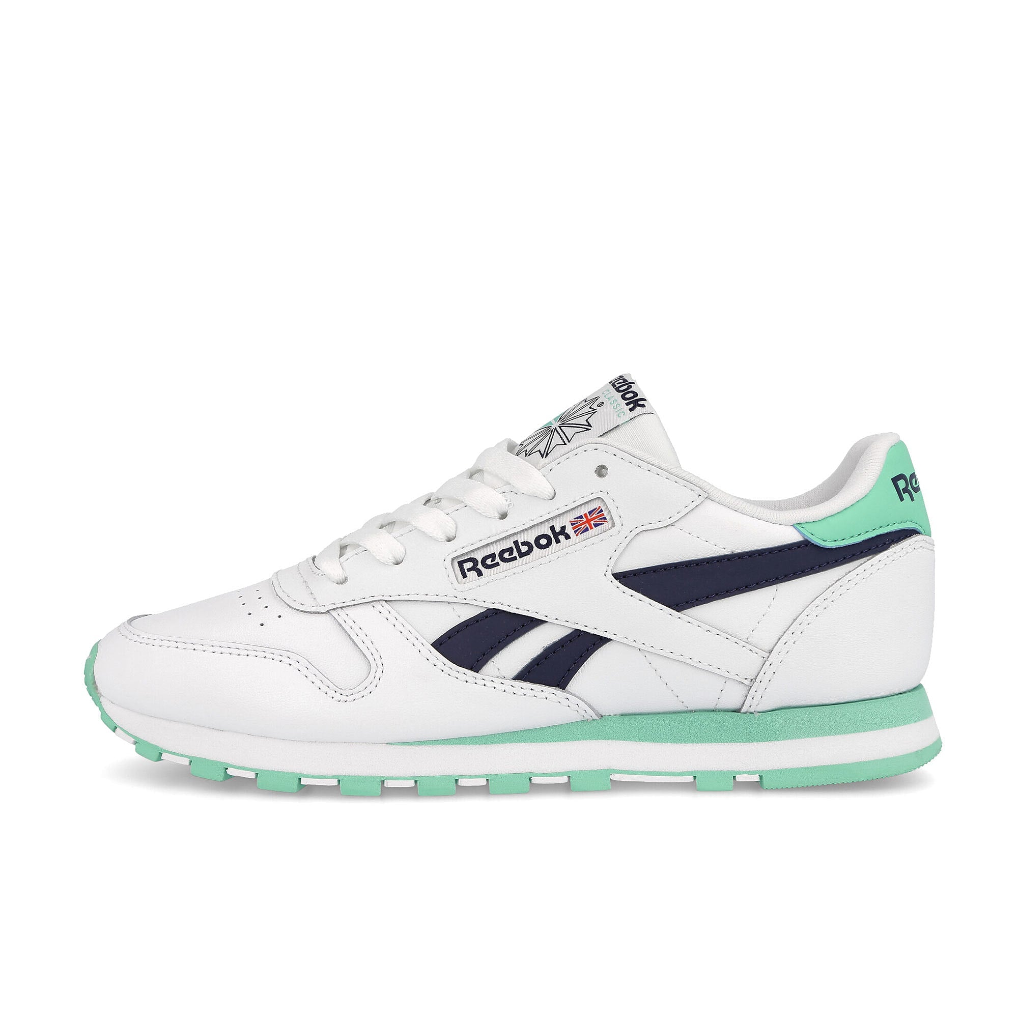 Reebok wmns classic leather Footwear White / Pixel Mint / Vector Navy  G55156 | Overkill