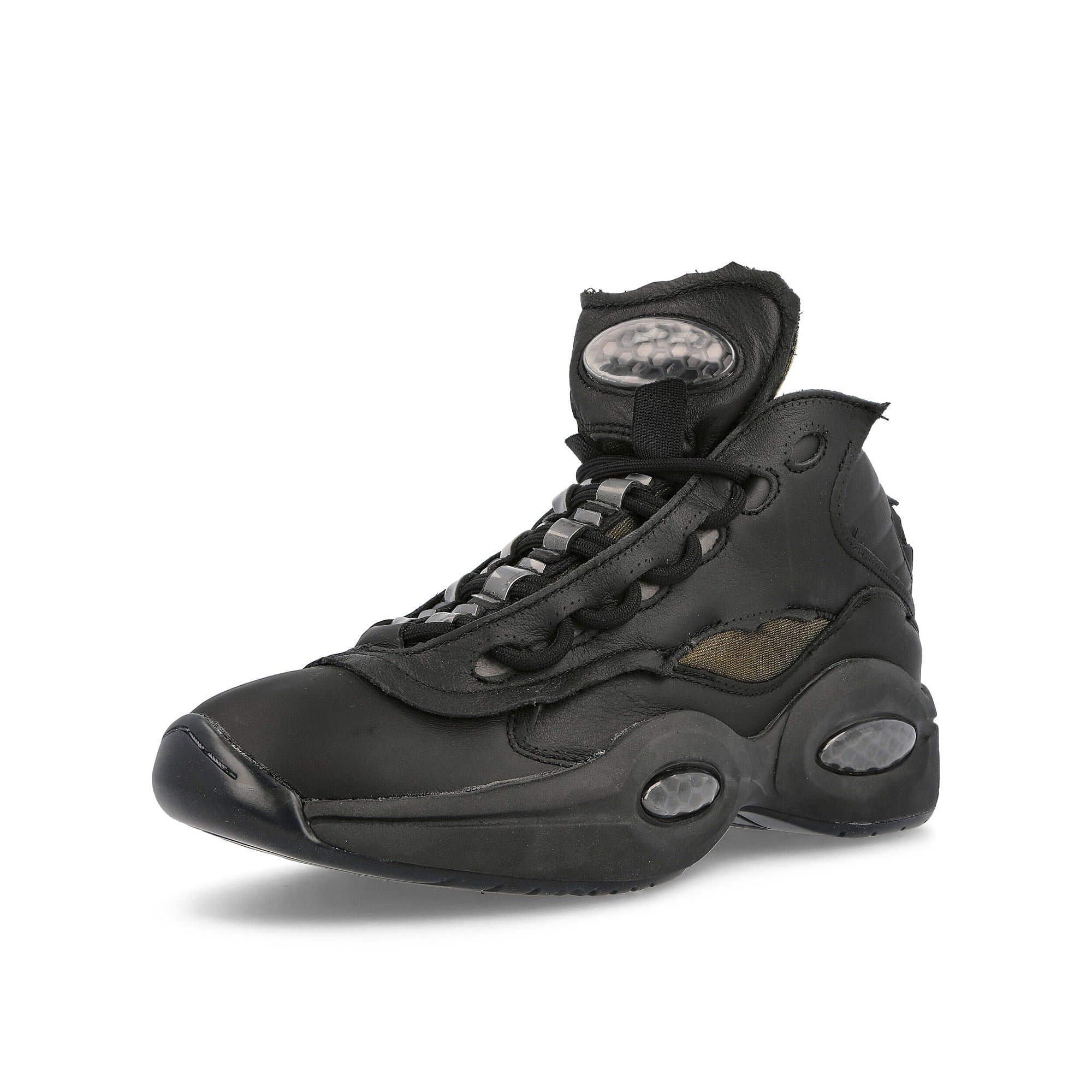 Reebok Maison Margiela x Reebok Question Mid Black Sneakers  Close Up | Overkill