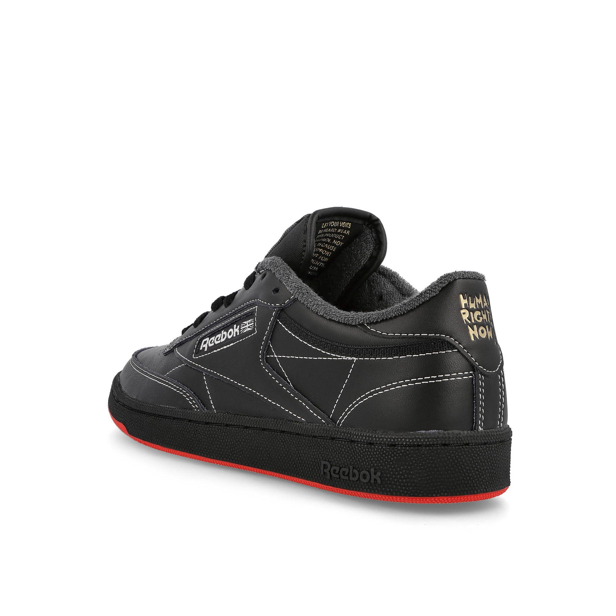 Reebok club c 85 human rights now Core Black-Pure Grey 8-Vector Red Low Top Sneakers  Material | Overkill