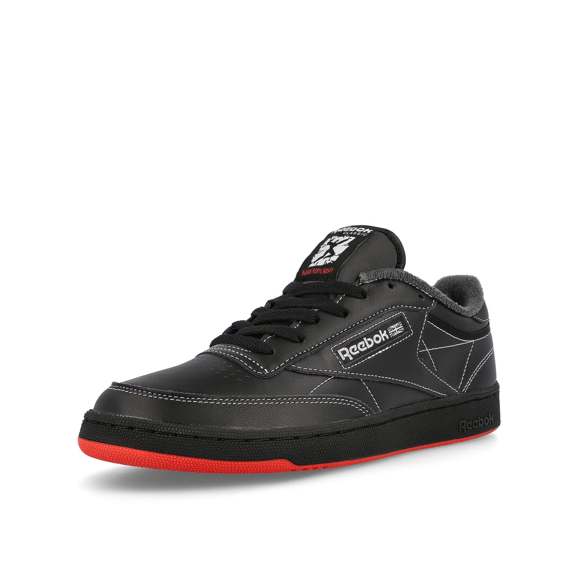 Reebok club c 85 human rights now Core Black-Pure Grey 8-Vector Red Low Top Sneakers  Close Up | Overkill