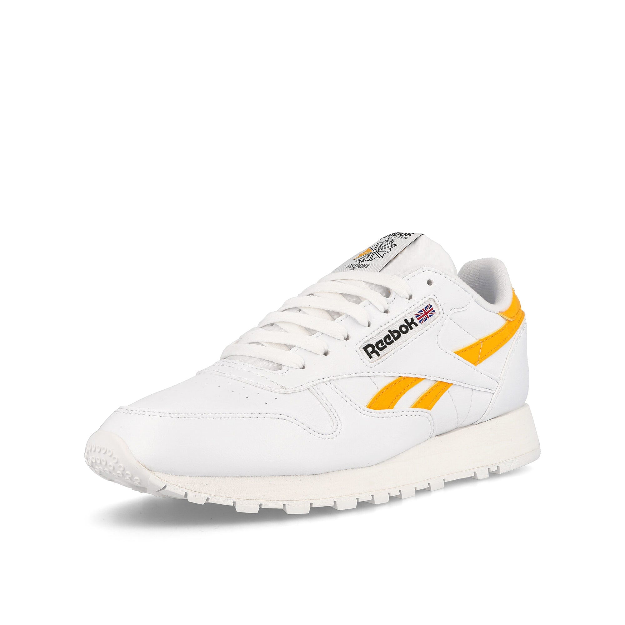Reebok classic vegan Footwear White / Footwear White / Collegite Gold Sneakers  Close Up | Overkill