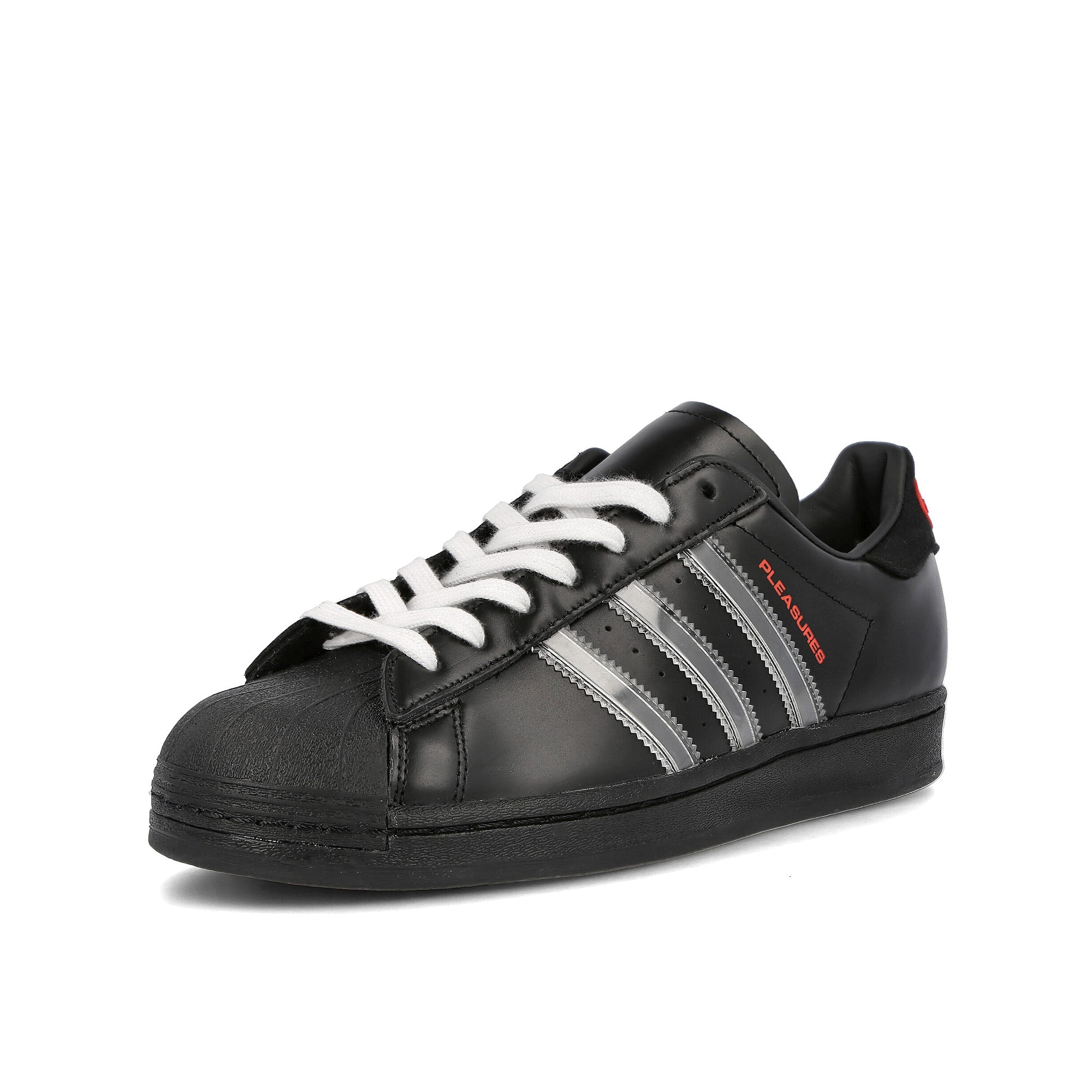 adidas Pleasures x adidas Consortium Superstar Carbon Black-Footwear White-Red Sneakers  Close Up | Overkill