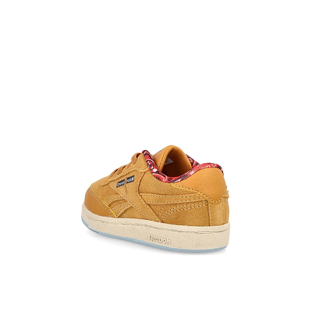 Reebok Jurassic Park x Reebok Club C 85 Infants Rich Ochre / Diffused Blue / Stadium Red  Close-up | Overkill