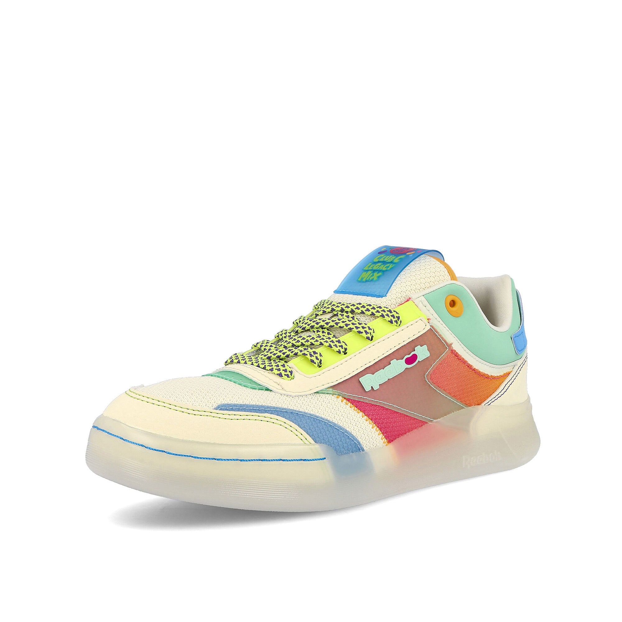 Reebok Jelly Belly x Reebok Club C Legacy Cream White-Mint Glow-Sunset Orange Sneakers  Close Up | Overkill