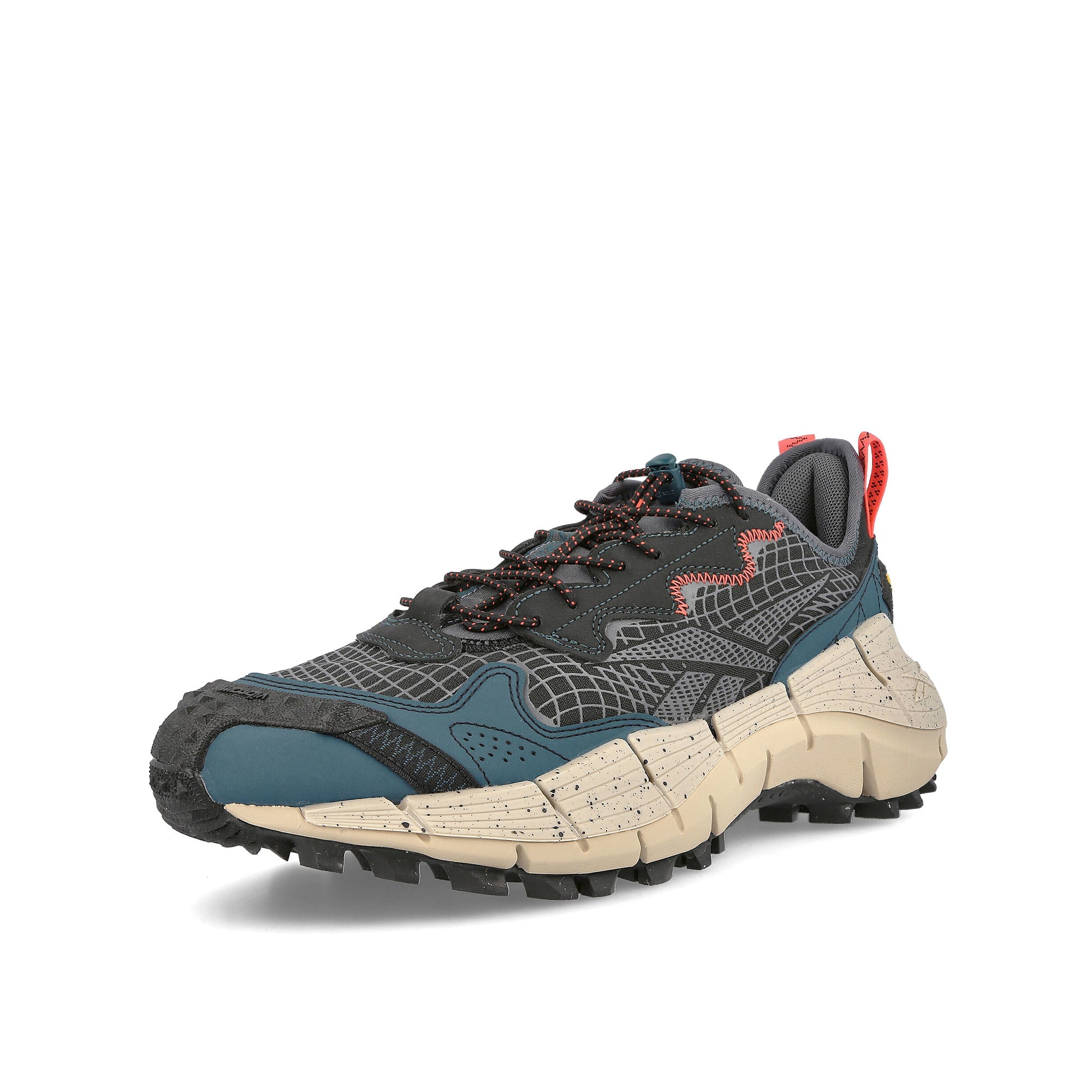 Reebok zig kinetica ii edge Core Black-Midnight Pine-Modern Beige Sneakers  Close Up | Overkill