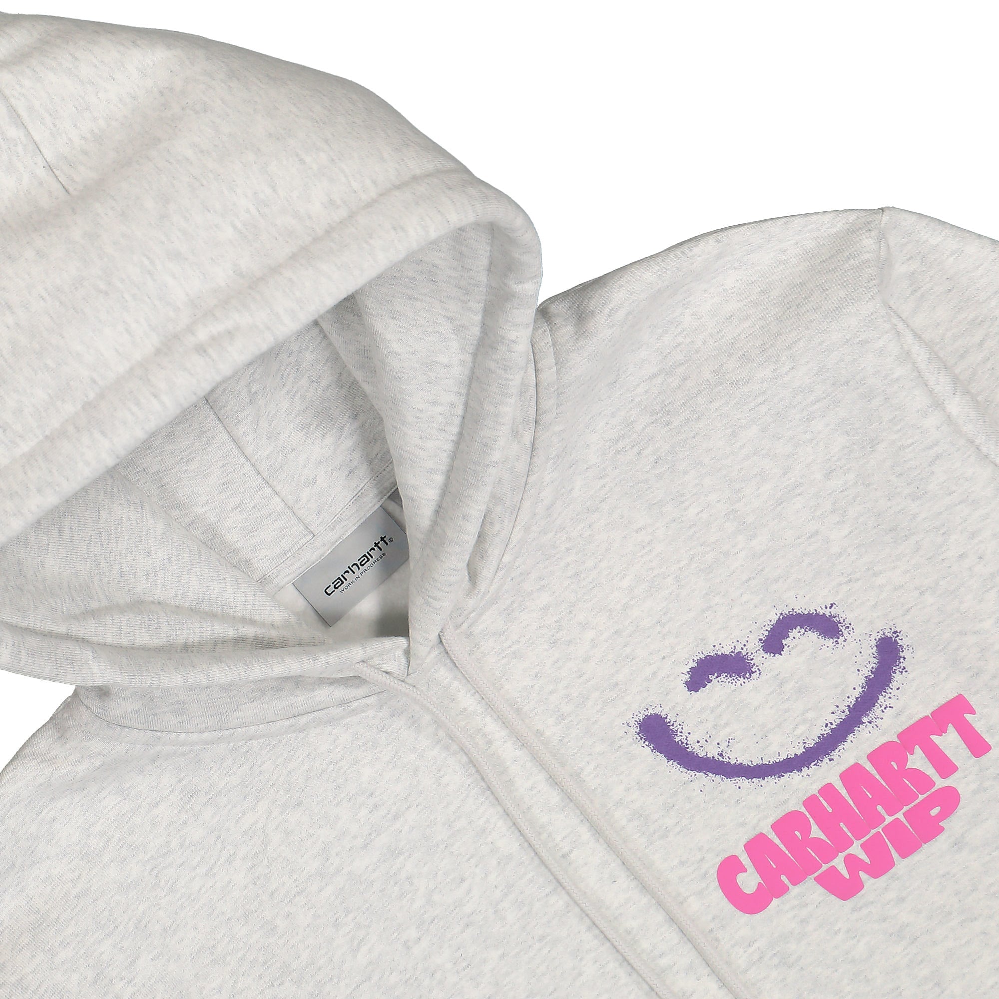 Carhartt WIP Hooded Happy Script Sweat Ash Heather Hoodies Close-up | Overkill
