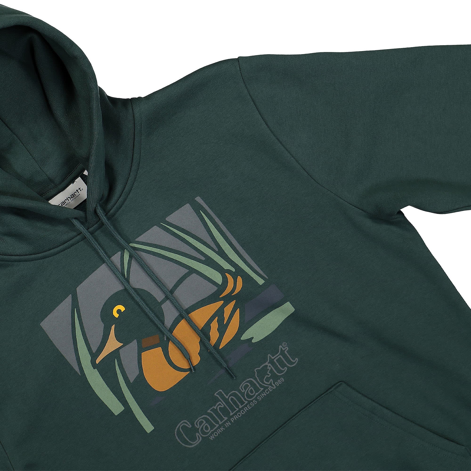 Carhartt WIP Hooded Duck Pond Sweat Juniper Hoodies Close-up | Overkill