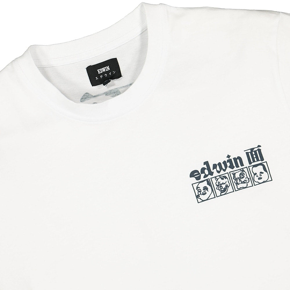 Edwin Hokusai Noh Masks TS Single Jersey White T-Shirts Close-up | Overkill