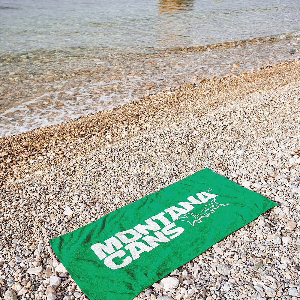 Montana Beach Towel Typo + Logo Green Towels Close-up | Overkill