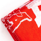Montana Beach Towel Typo + Logo Red Towels Close-up | Overkill