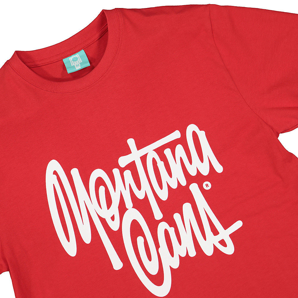 Montana T-Shirt Tag By Shapiro Red T-Shirts Close-up | Overkill