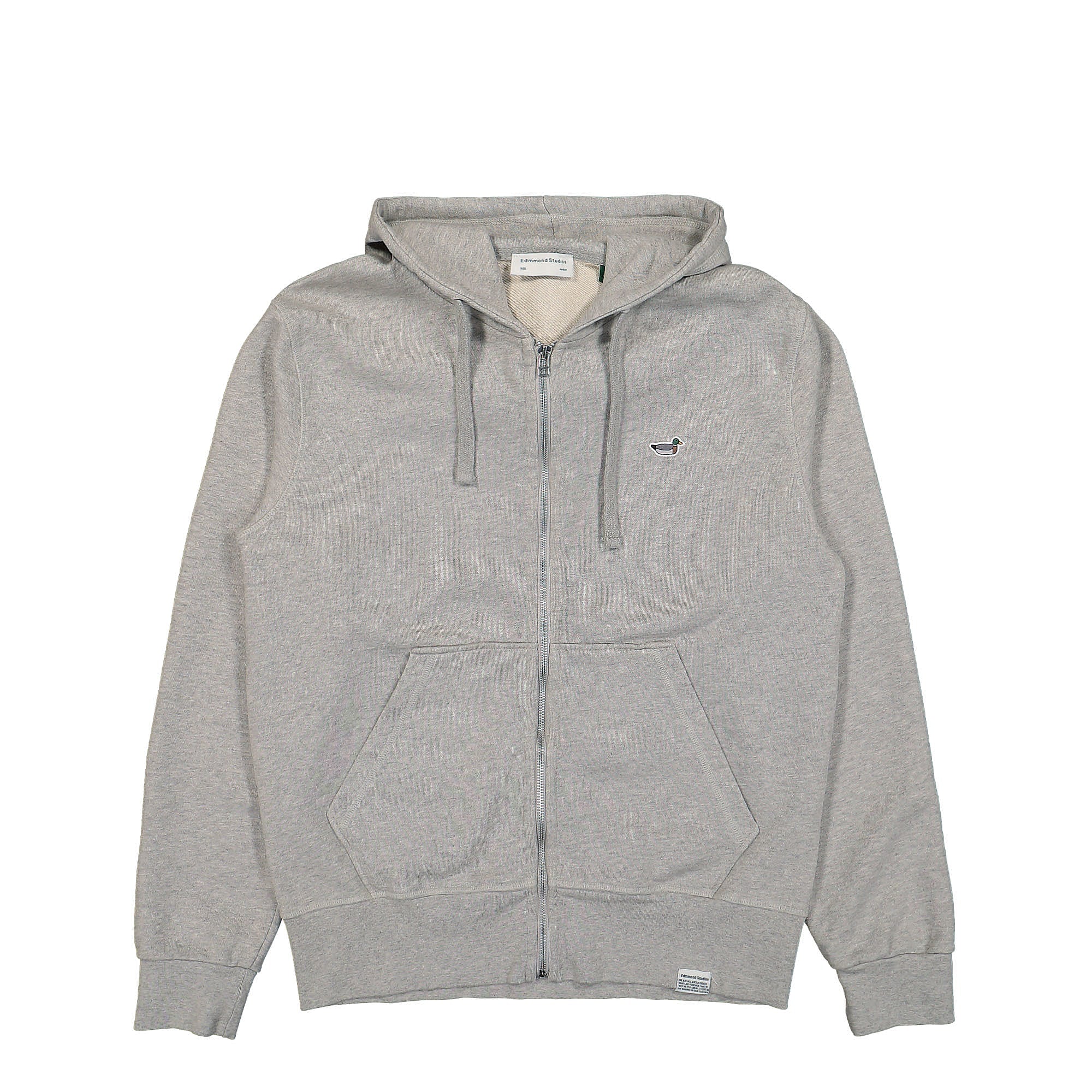 Edmmond Studios Duck Patch Zip Hoodie Plain Grey Melange Hoodies NOS-40-05840 | Overkill