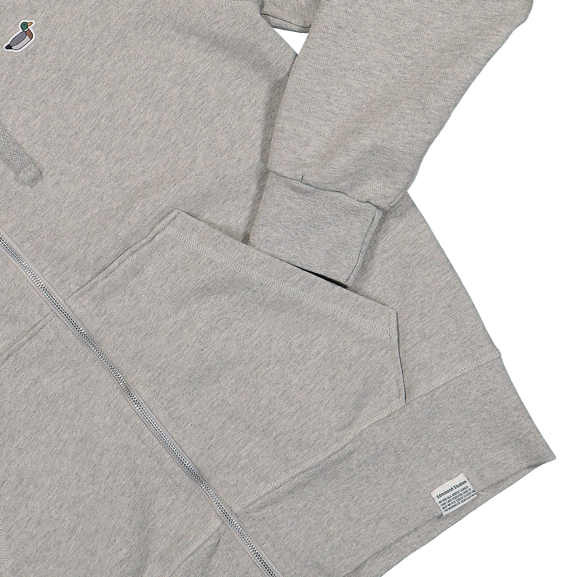 Edmmond Studios Duck Patch Zip Hoodie Plain Grey Melange Hoodies Detailfoto | Overkill