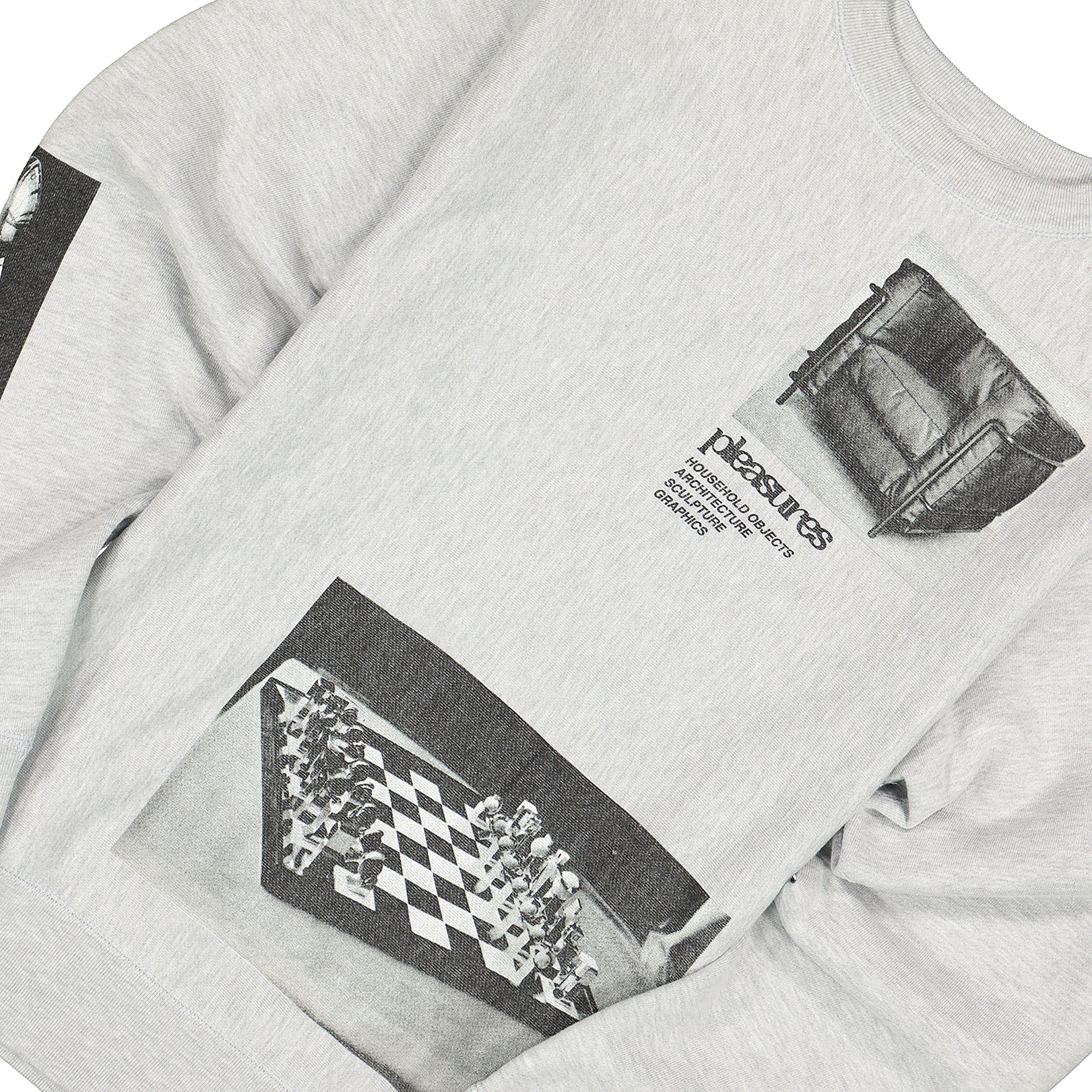 Pleasures Deco Premium Crewneck Ash Grey Sweatshirts Close-up | Overkill
