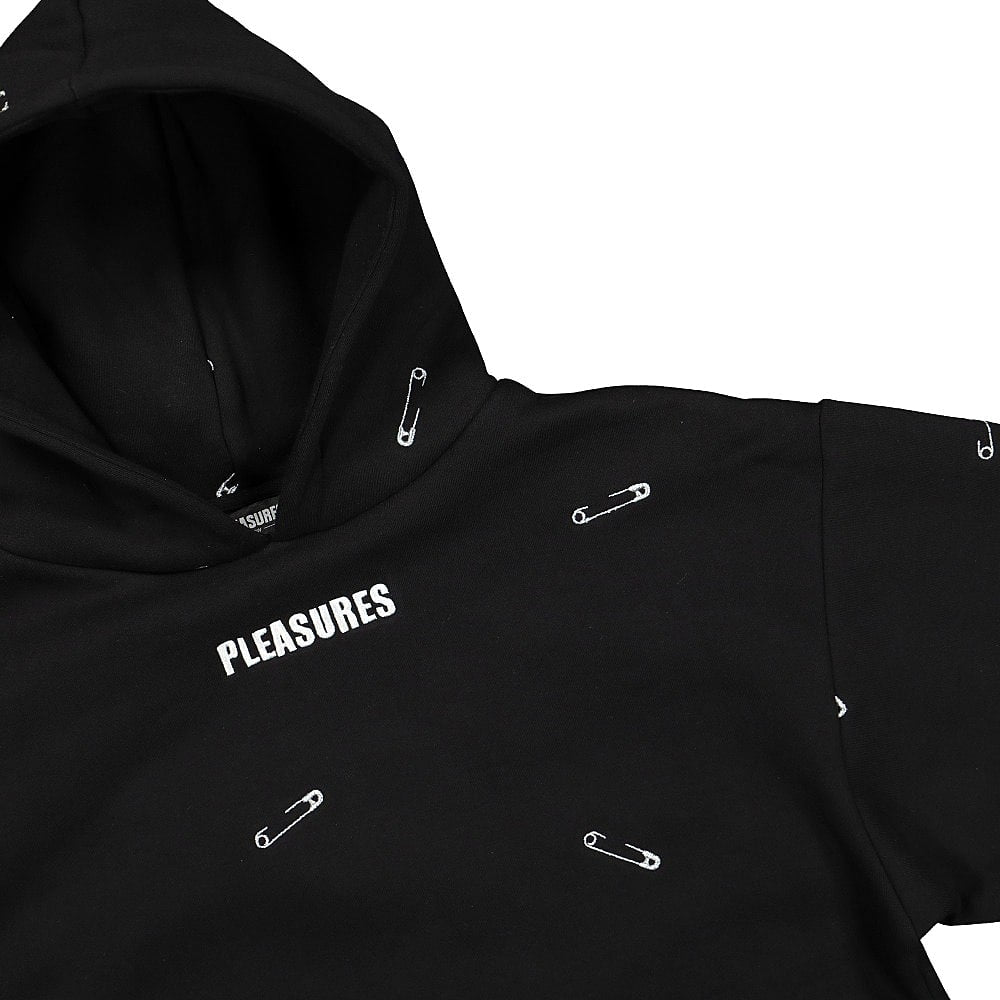 Pleasures Safety Embroidered Hoody Black Hoodies Close-up | Overkill
