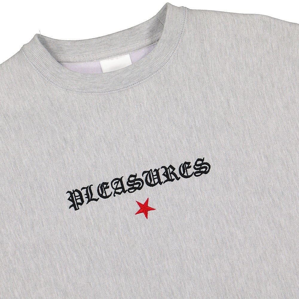 Pleasures Shine Premium Crewneck Heather Grey Sweatshirts Close-up | Overkill