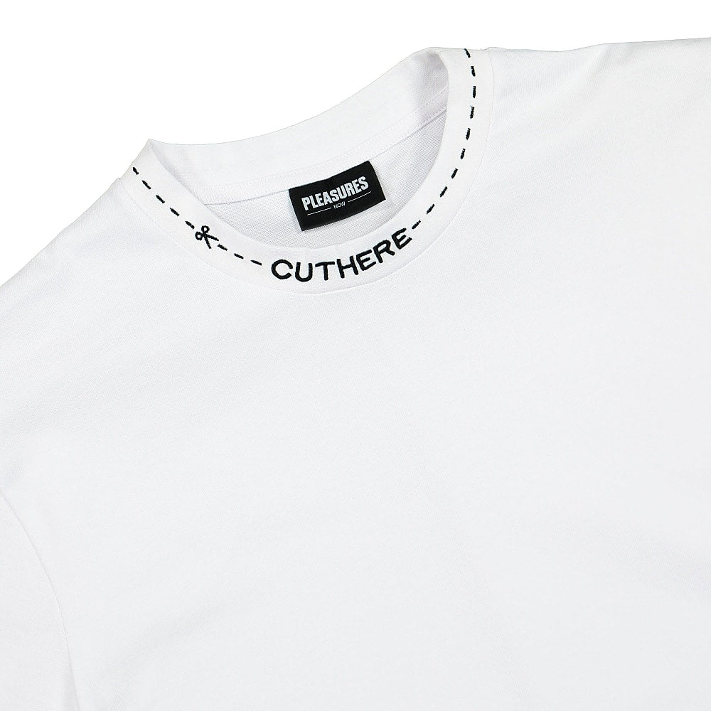 Pleasures Cut Here Heavy Weight Shirt White T-Shirts Close-up | Overkill