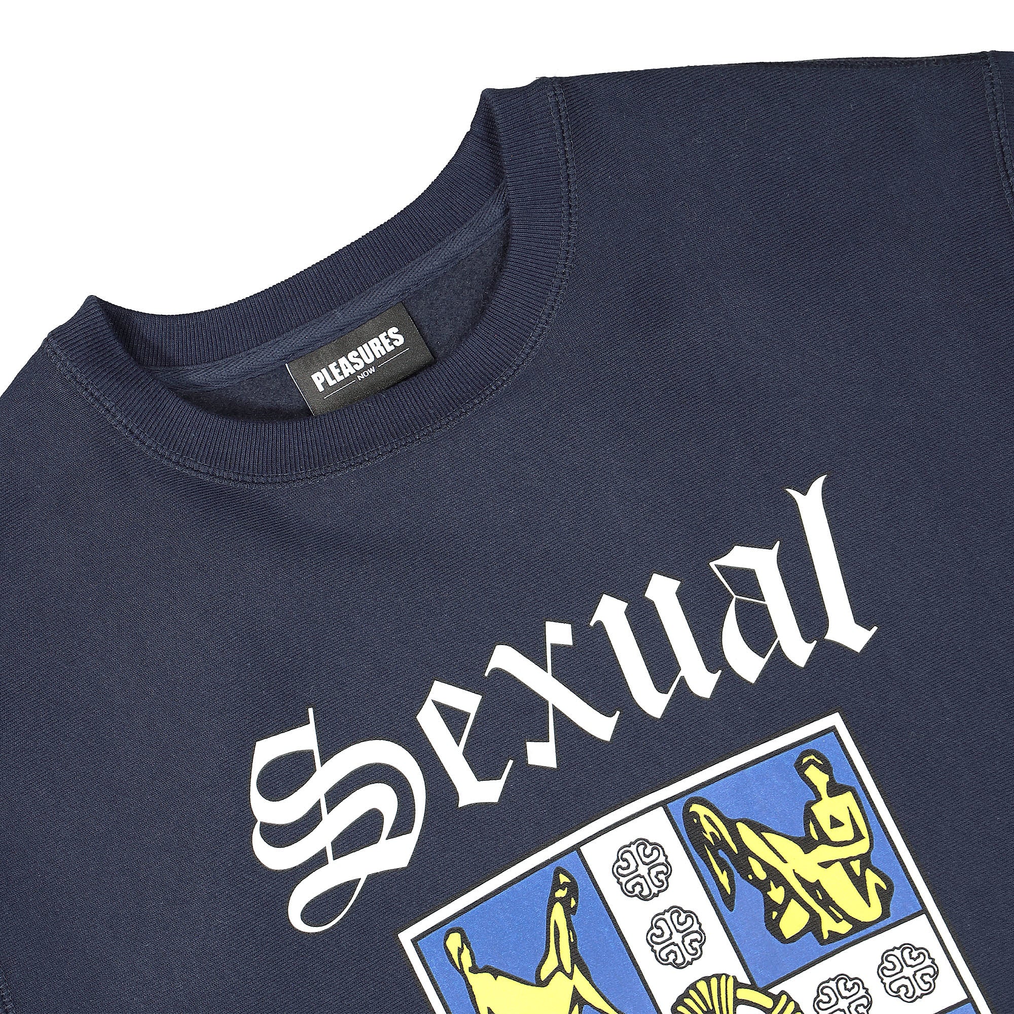 Pleasures Educated Premium Crewneck Navy Sweatshirts Close-up | Overkill