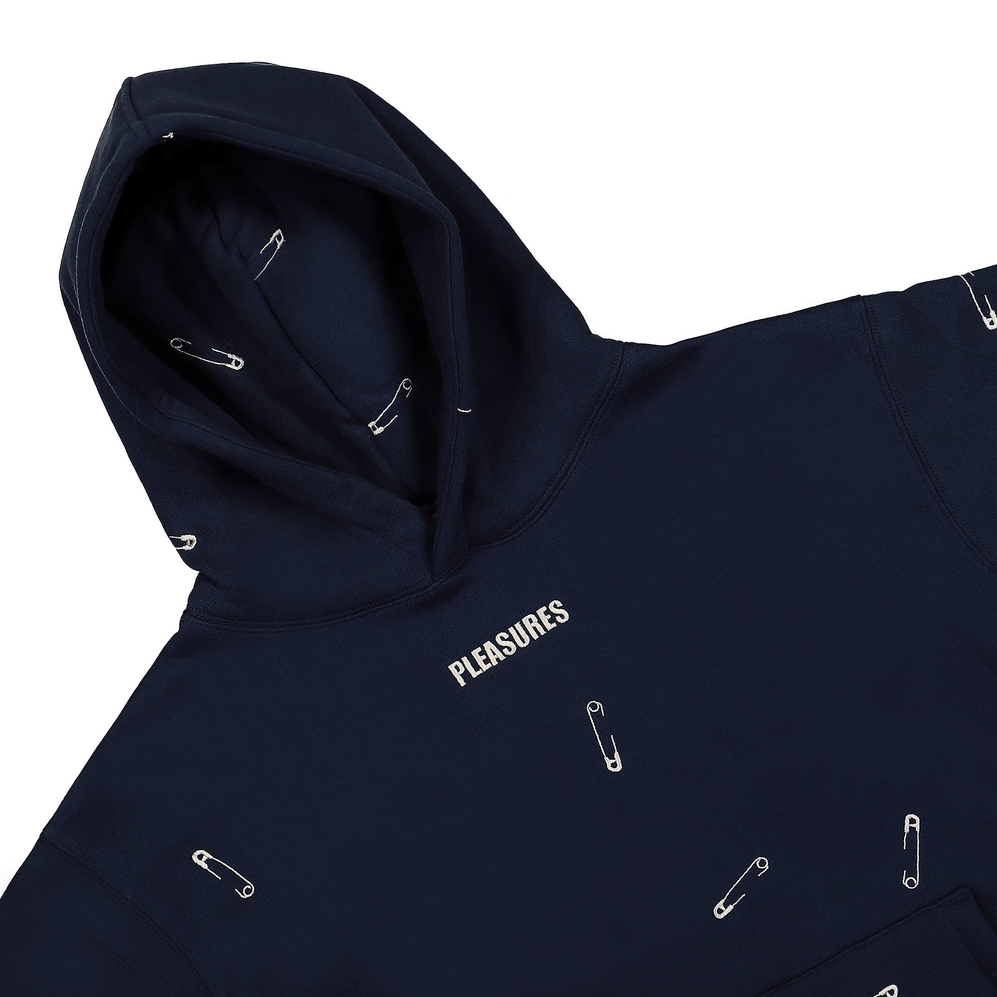 Pleasures Safety Pin Hoodie Navy Hoodies Close-up | Overkill