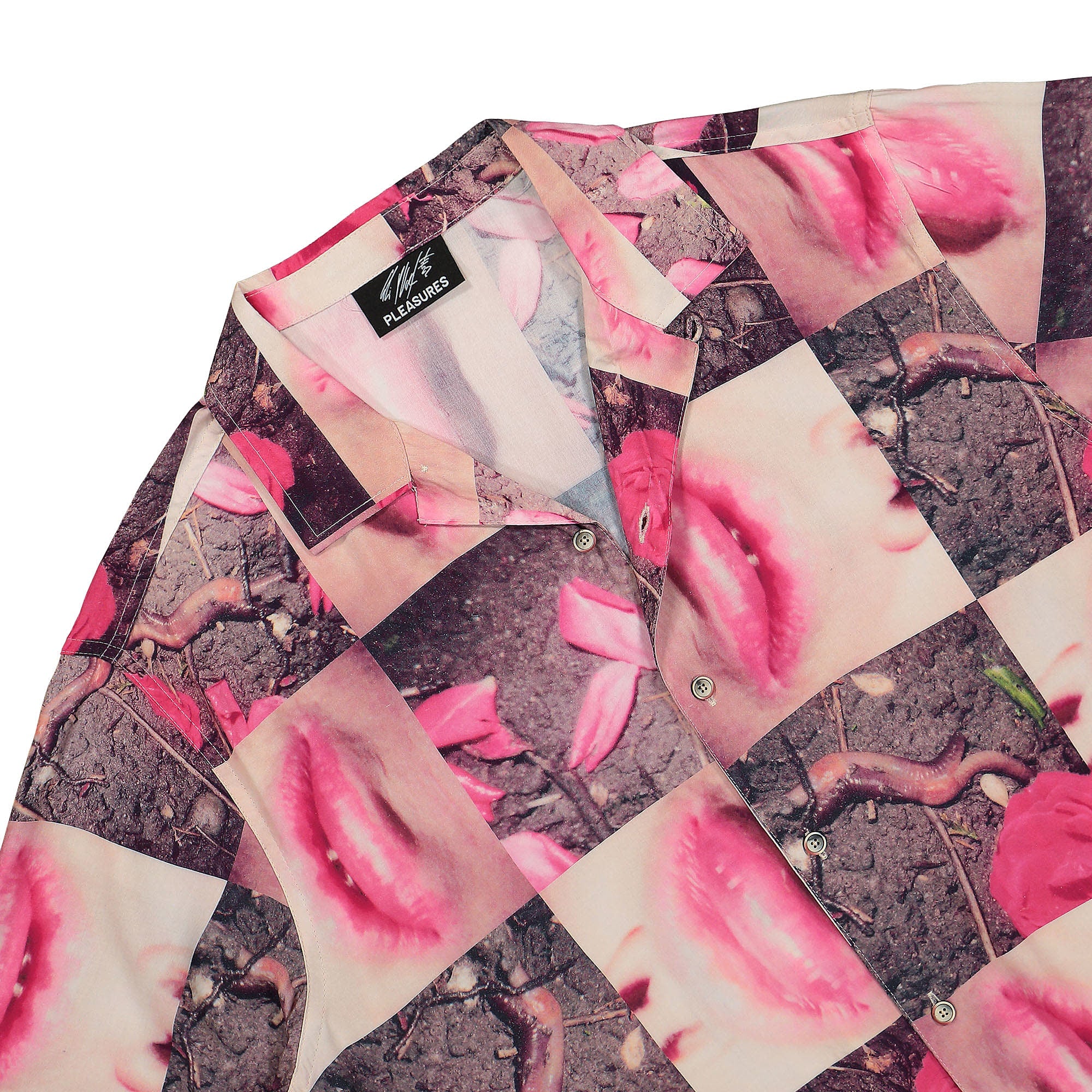 Pleasures Wormy Lips Button Down Red Shirts Close-up | Overkill