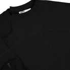 C2H4 distressed panelled crewneck Fuzzy Black Sweatshirts Close-up | Overkill
