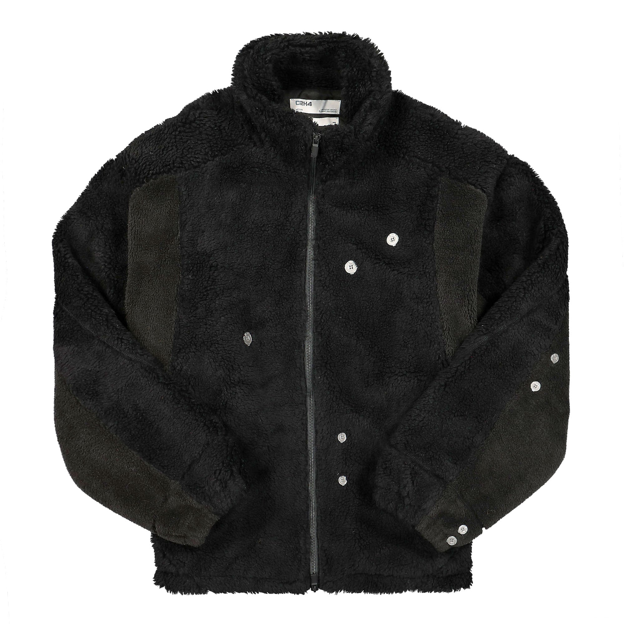 C2H4 arc panelled asteroid padded fleece coat Fuzzy Black Fleece Jackets R004-JK024 | Overkill