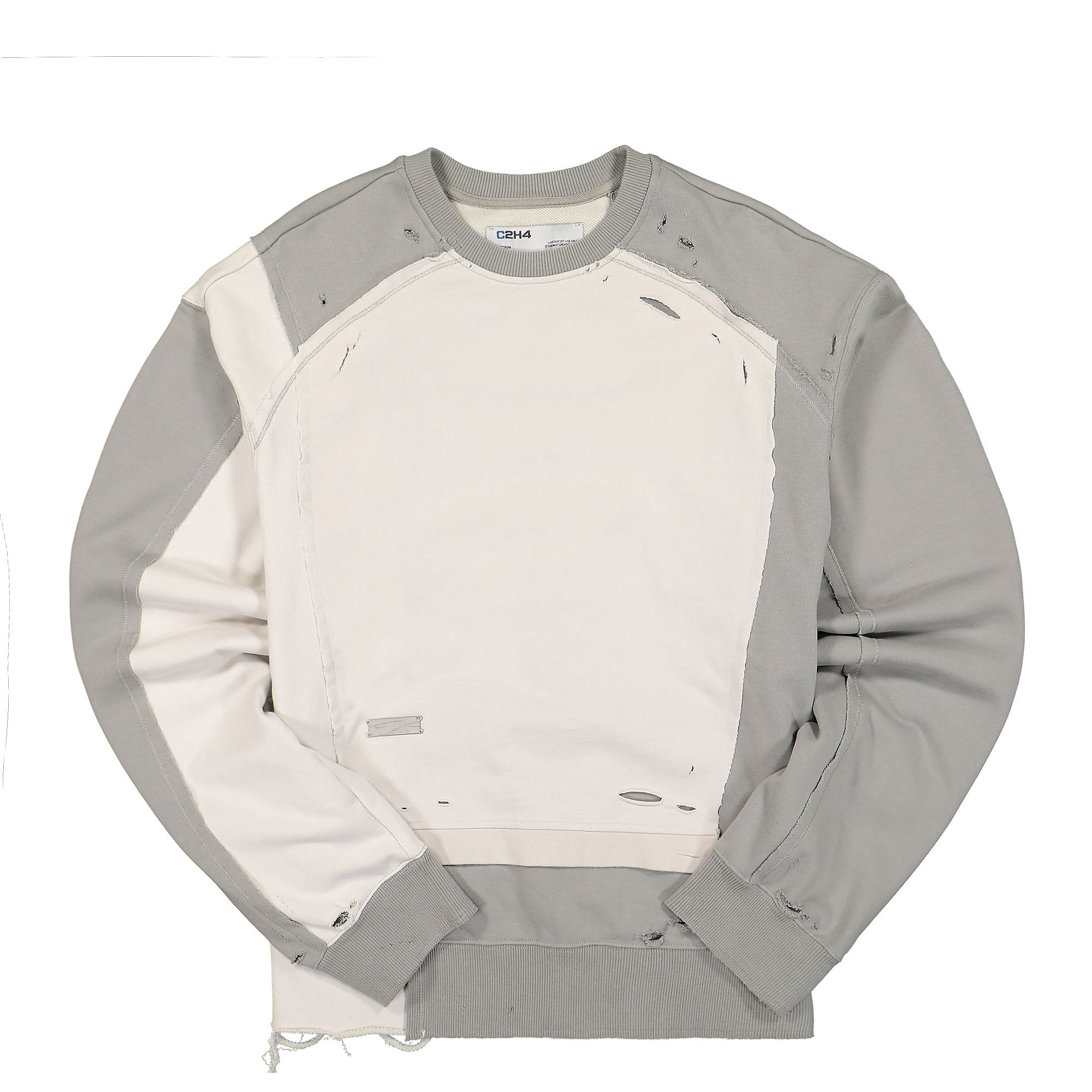 C2H4 distressed panelled vagrant crewneck Gray Sweatshirts R004-HD042 | Overkill