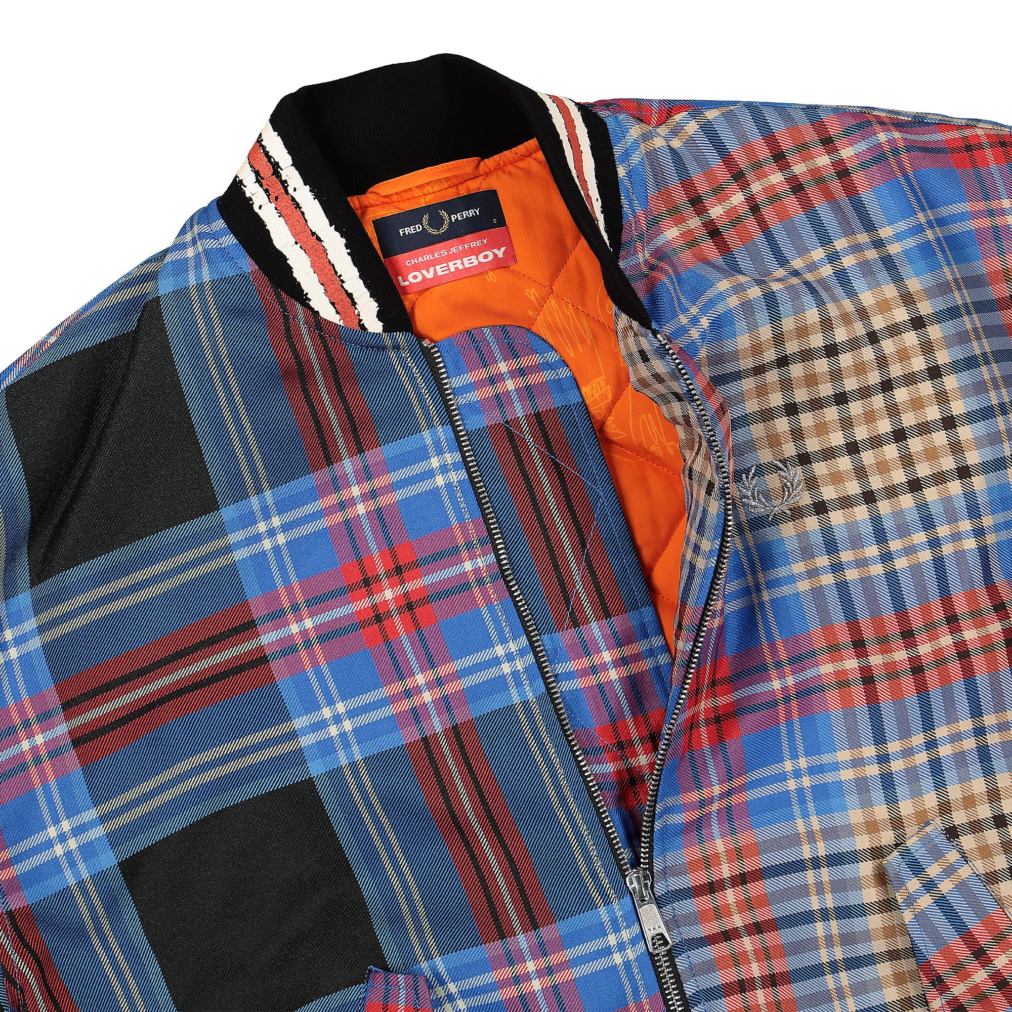 Fred Perry Charles Jeffrey LOVERBOY x Fred Perry Split Tartan Bomber Jacket Loverboy Tartan Bomber & Varsity Jackets Close-up | Overkill