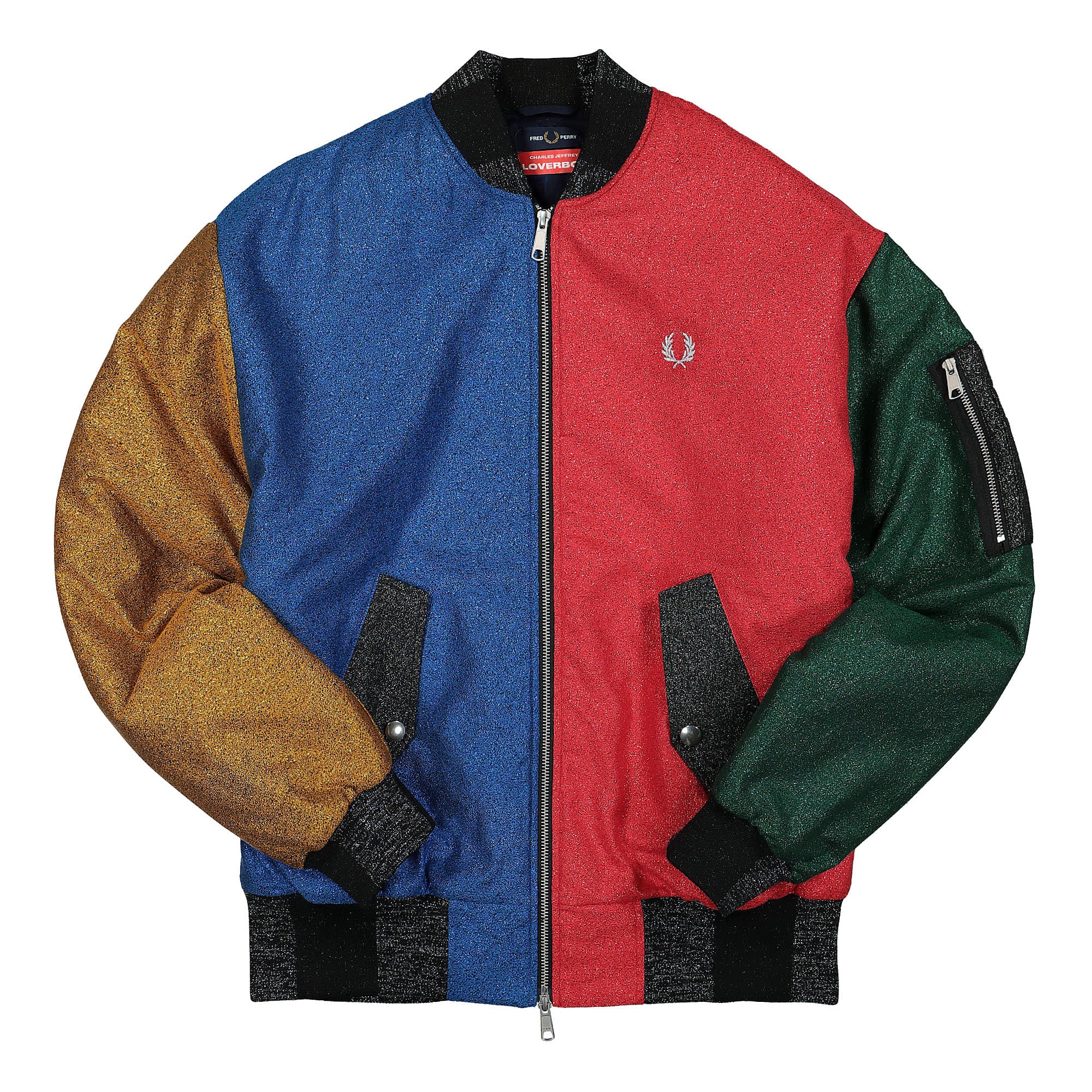 Fred Perry Charles Jeffrey LOVERBOY x Fred Perry Glitter Bomber Jacket Fiery Red Bomber & Varsity Jackets SJ2046 | Overkill