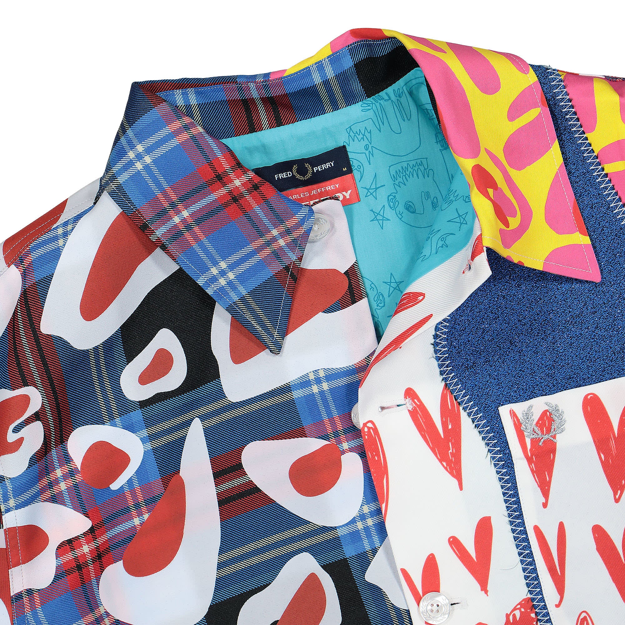 Fred Perry Charles Jeffrey LOVERBOY x Fred Perry Cropped Tartan Patch Jacket Tartan Bomber & Varsity Jackets Close-up | Overkill