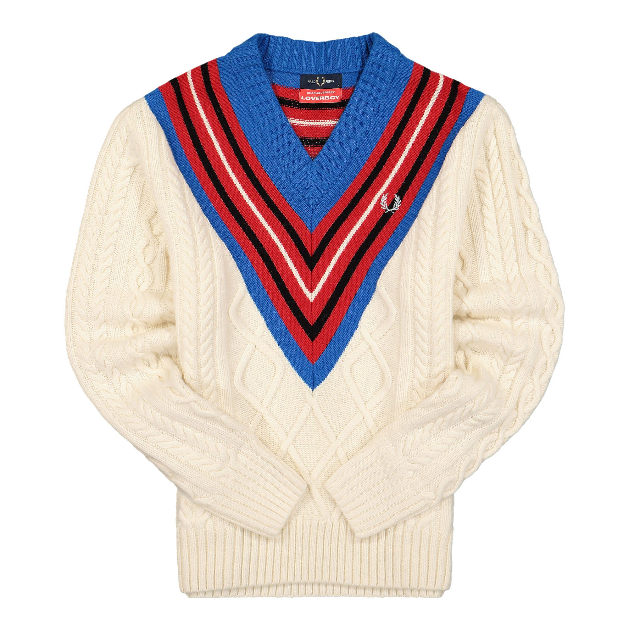 Fred Perry Charles Jeffrey LOVERBOY x Fred Perry Argyle V-Neck Jumper Ecru Sweatshirts SK2021 | Overkill