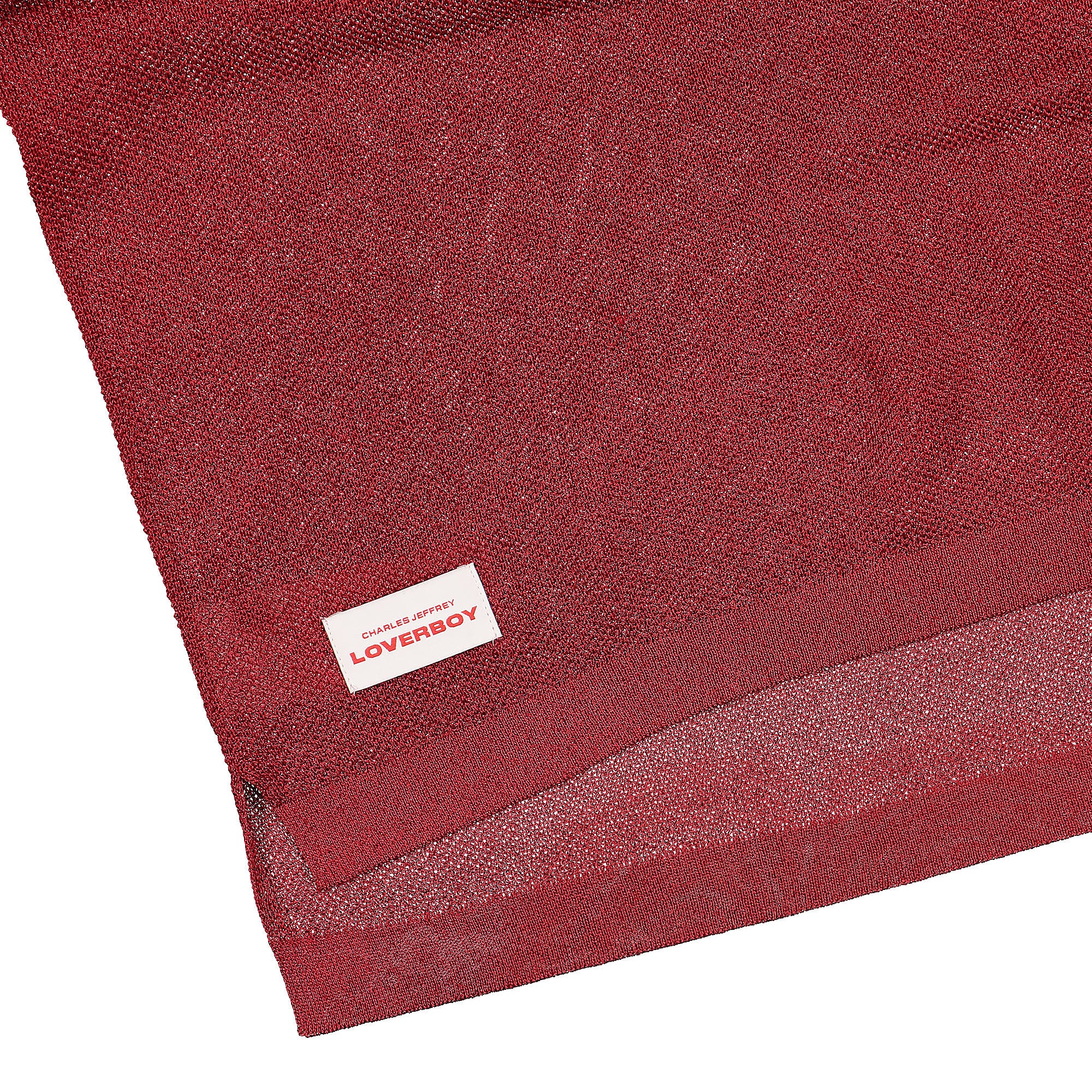 Fred Perry Charles Jeffrey LOVERBOY x Fred Perry Glitter Knitted Rugby Shirt Fiery Red Longsleeves Detailfoto | Overkill