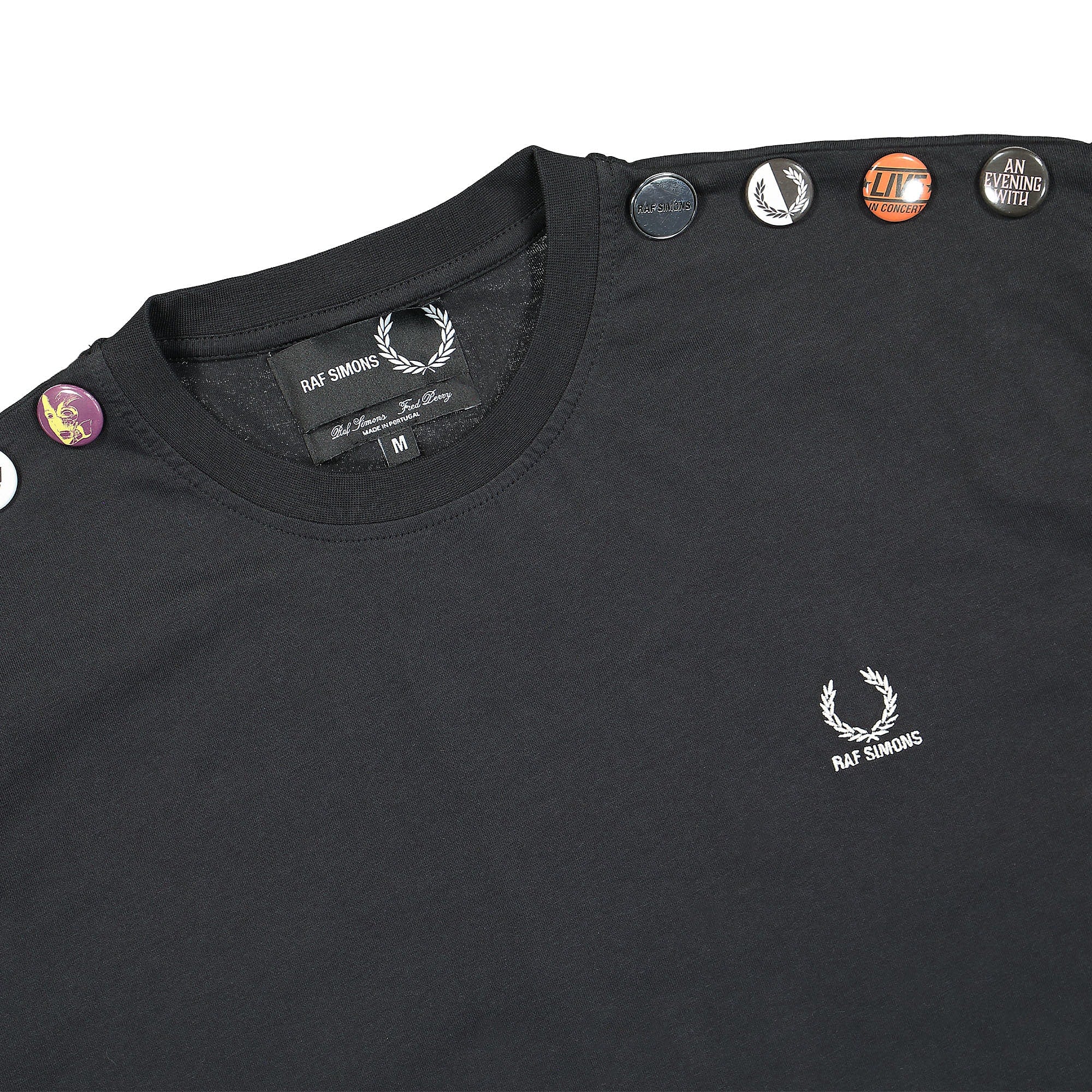 Fred Perry Raf Simons x Fred Perry Oversized Shoulder Detail T-Shirt Black T-Shirts Close-up | Overkill