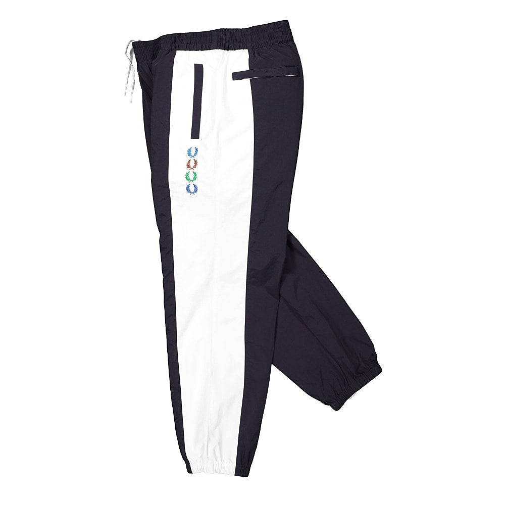 Fred Perry Beams x Fred Perry Embroidered Lauren Wreath Beams Shell Trousers Indigo Night Casual Pants Close-up | Overkill