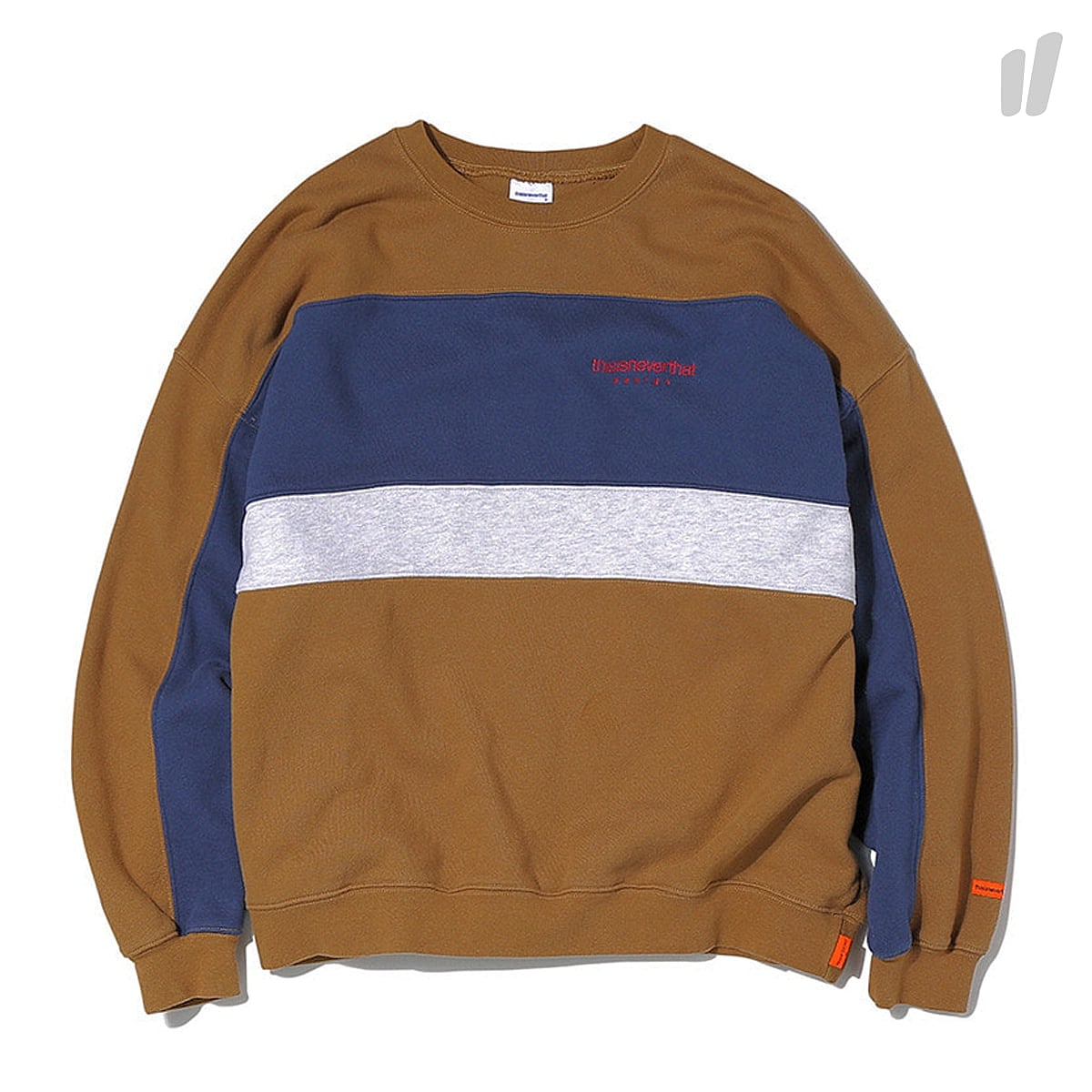thisisneverthat L Logo Paneled Crewneck Coyote Sweatshirts TN18SSW005YTL | Overkill