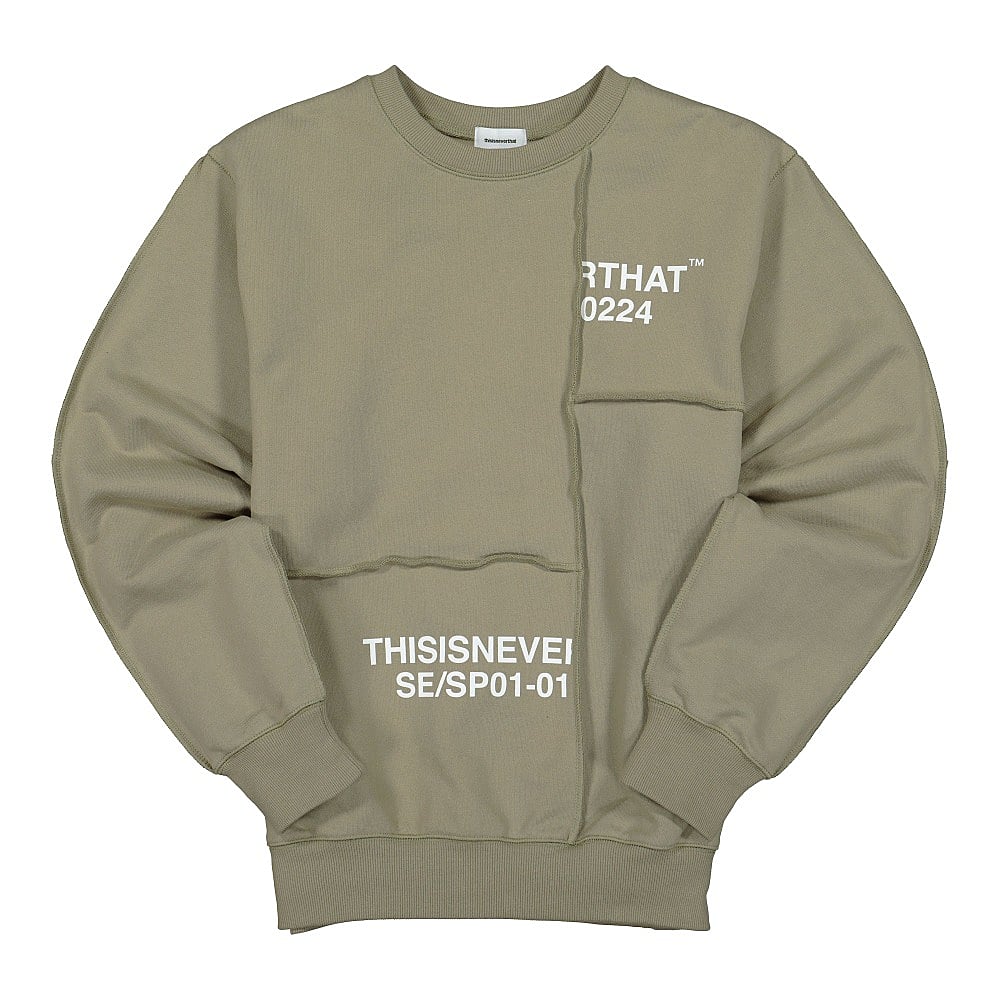 thisisneverthat CP-Paneled Crewneck Light Olive Sweatshirts TN20FSW004 | Overkill