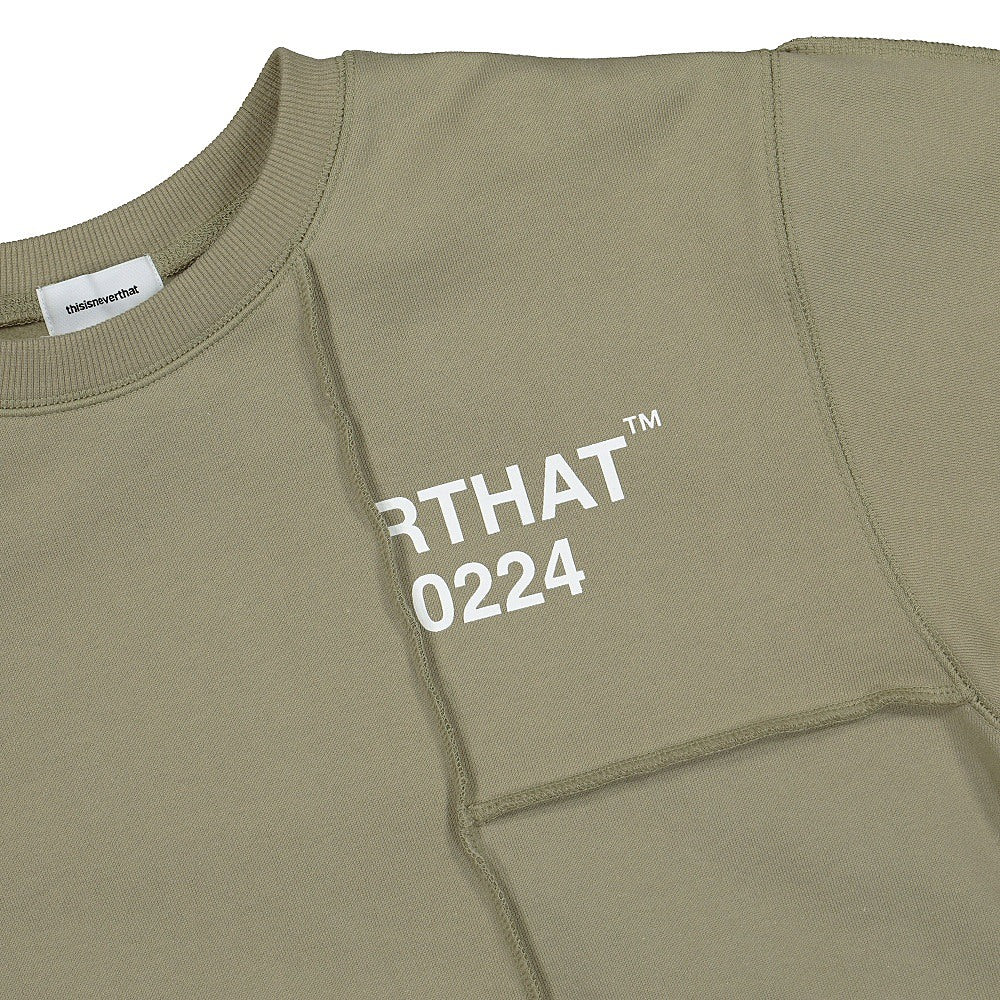 thisisneverthat CP-Paneled Crewneck Light Olive Sweatshirts Close-up | Overkill