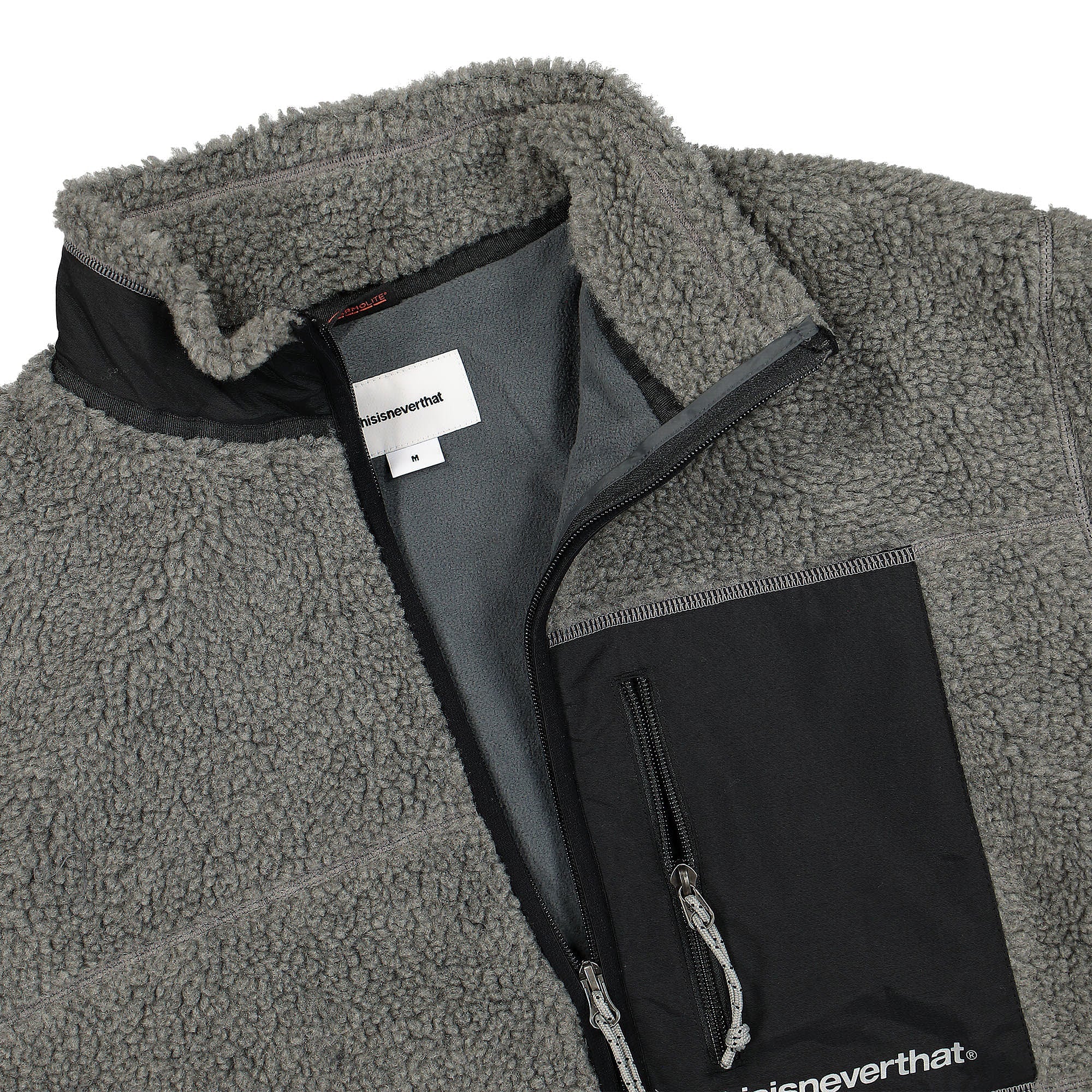 thisisneverthat SP Sherpa Fleece Jacket Charcoal Fleece Jackets Close-up | Overkill